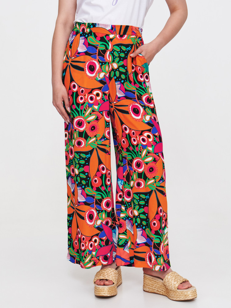 Wiskozowe spodnie z kolorowym printem 