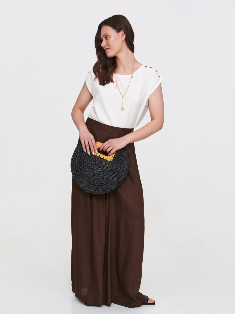 Wiskozowe brązowe spodnie z szeroką nogawką 