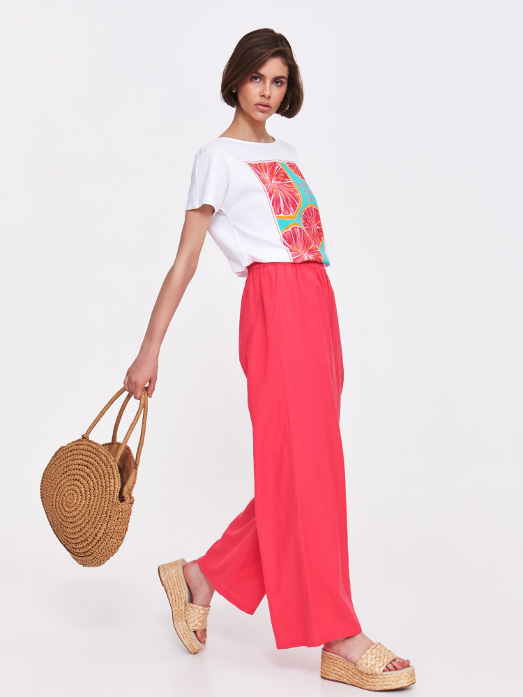 Wiskozowo-lniane spodnie w różowym kolorze 