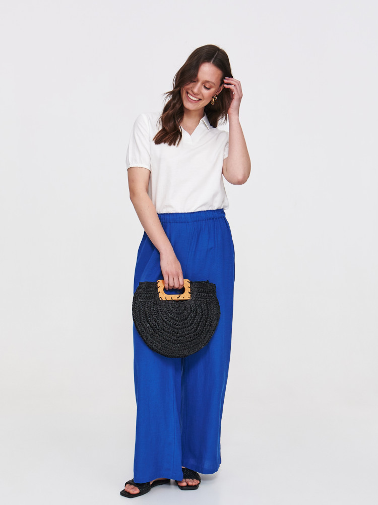 Kobaltowe spodnie z szeroką nogawką 