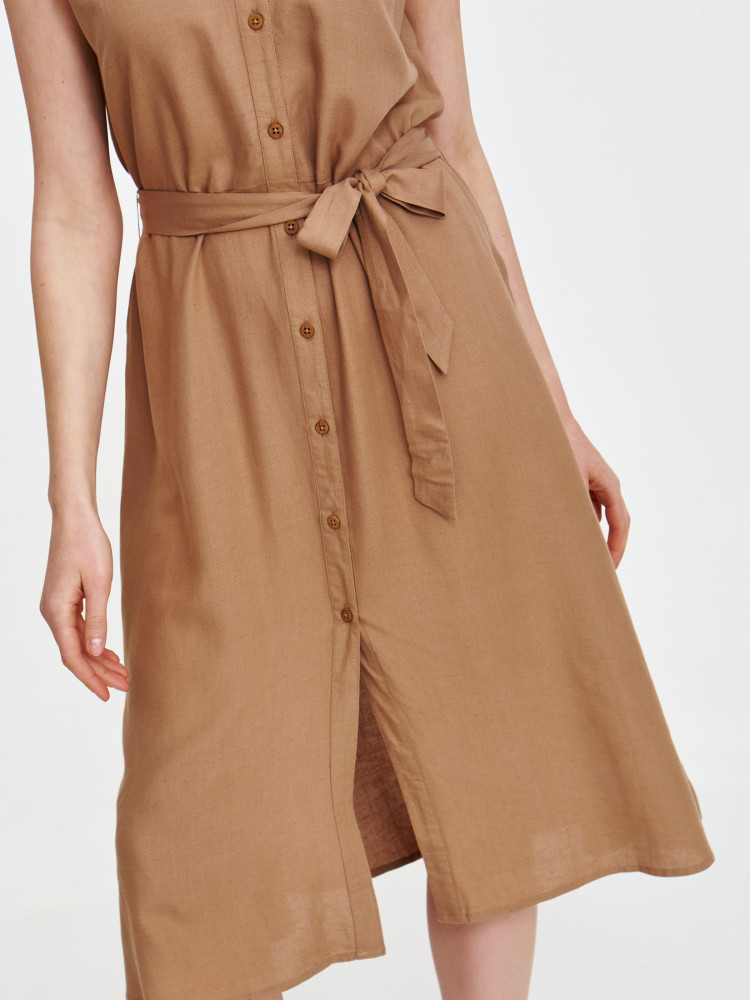 Wiskozowo-lniana sukienka koszulowa w kolorze beżowym 
