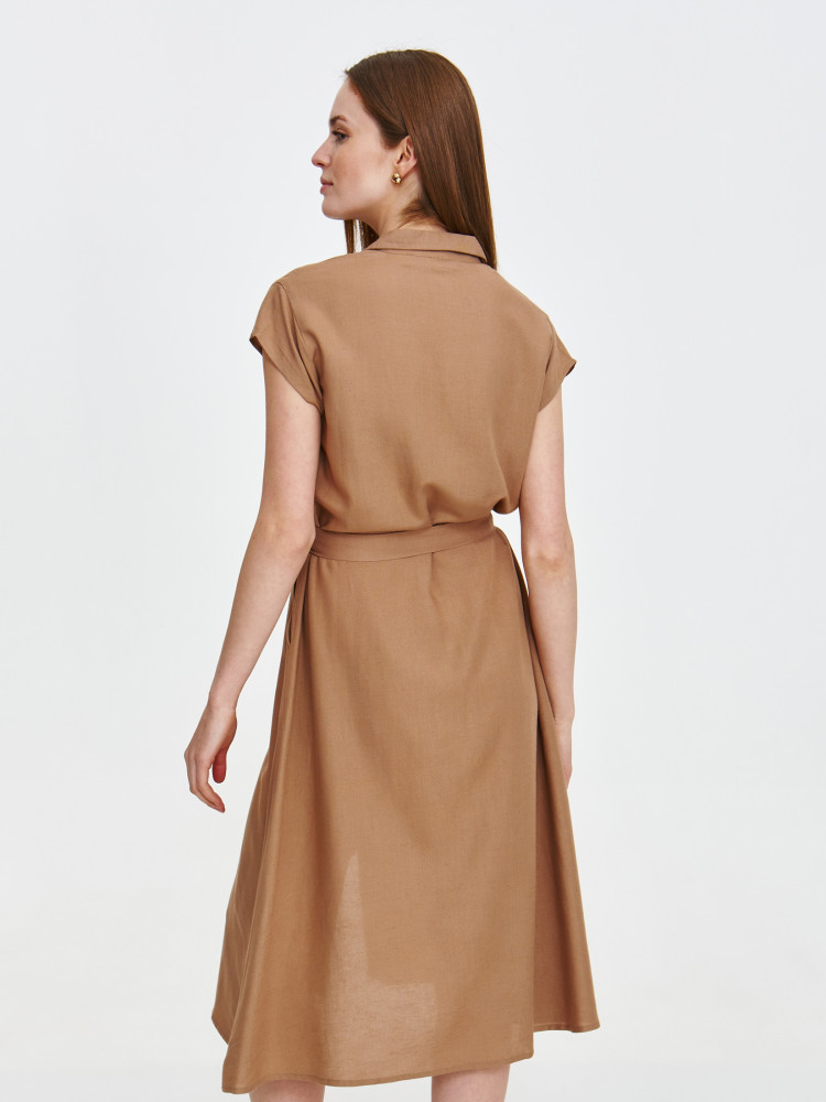 Wiskozowo-lniana sukienka koszulowa w kolorze beżowym 