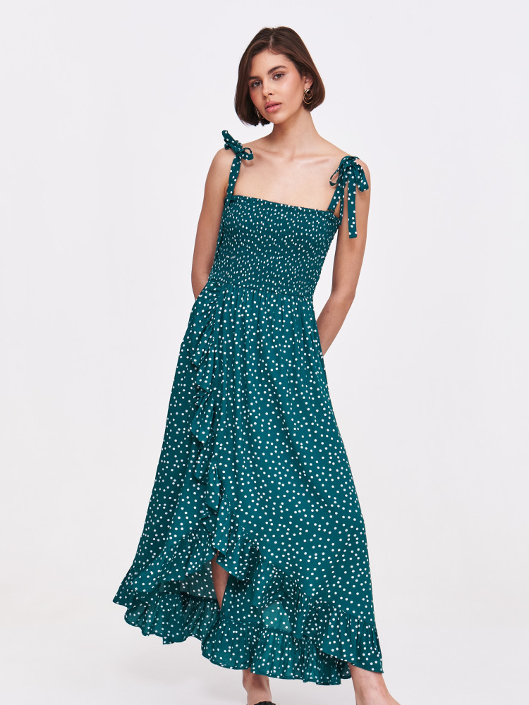 Turkusowa sukienka w kropki 
