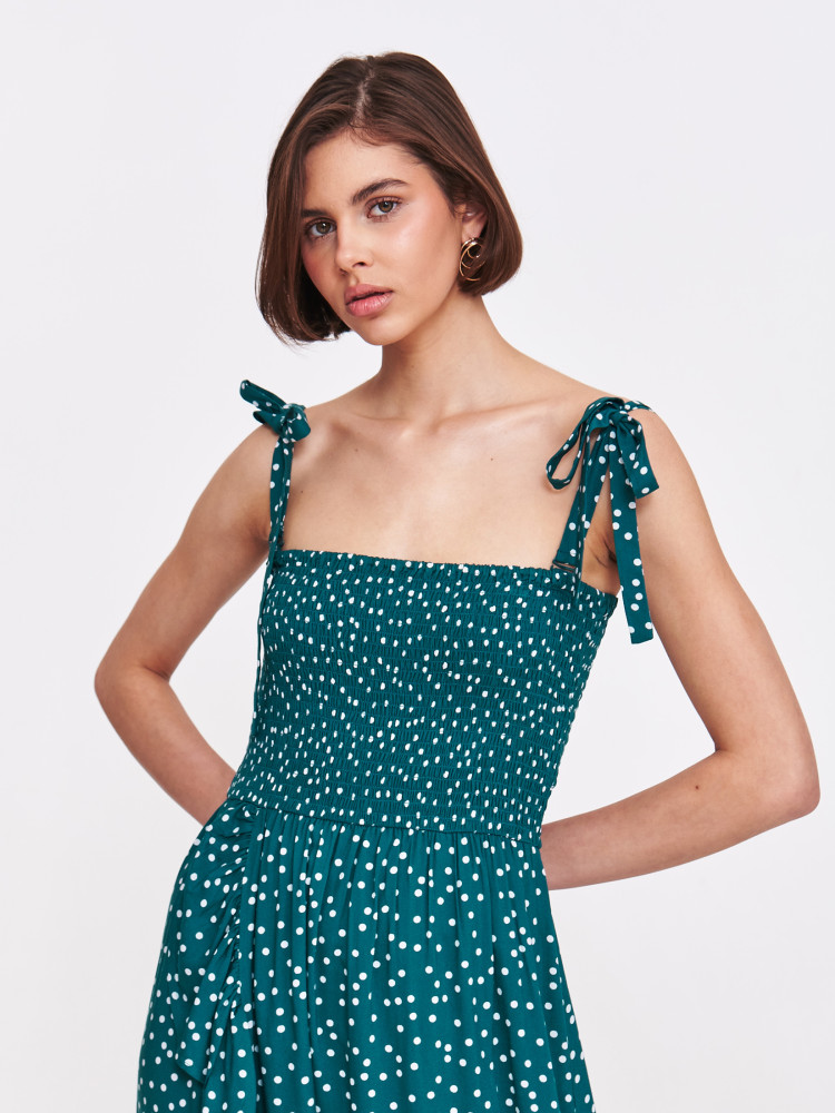 Turkusowa sukienka w kropki 