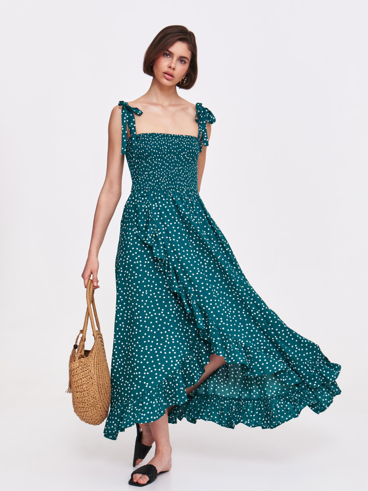 Turkusowa sukienka w kropki 