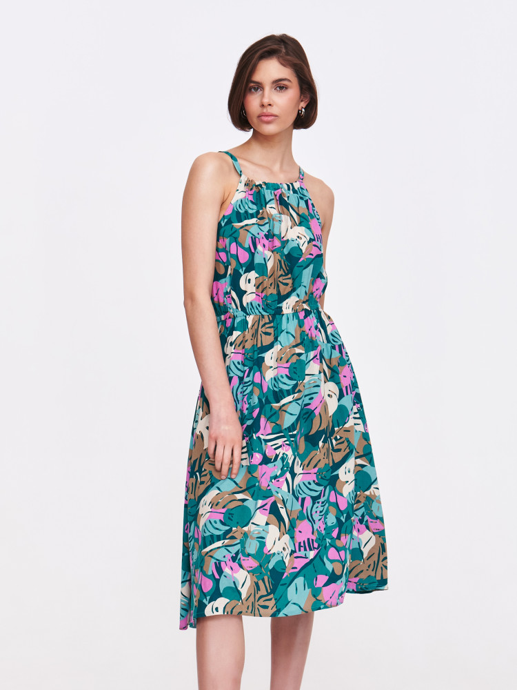 Sukienka w tropikalne pastelowe kwiaty 