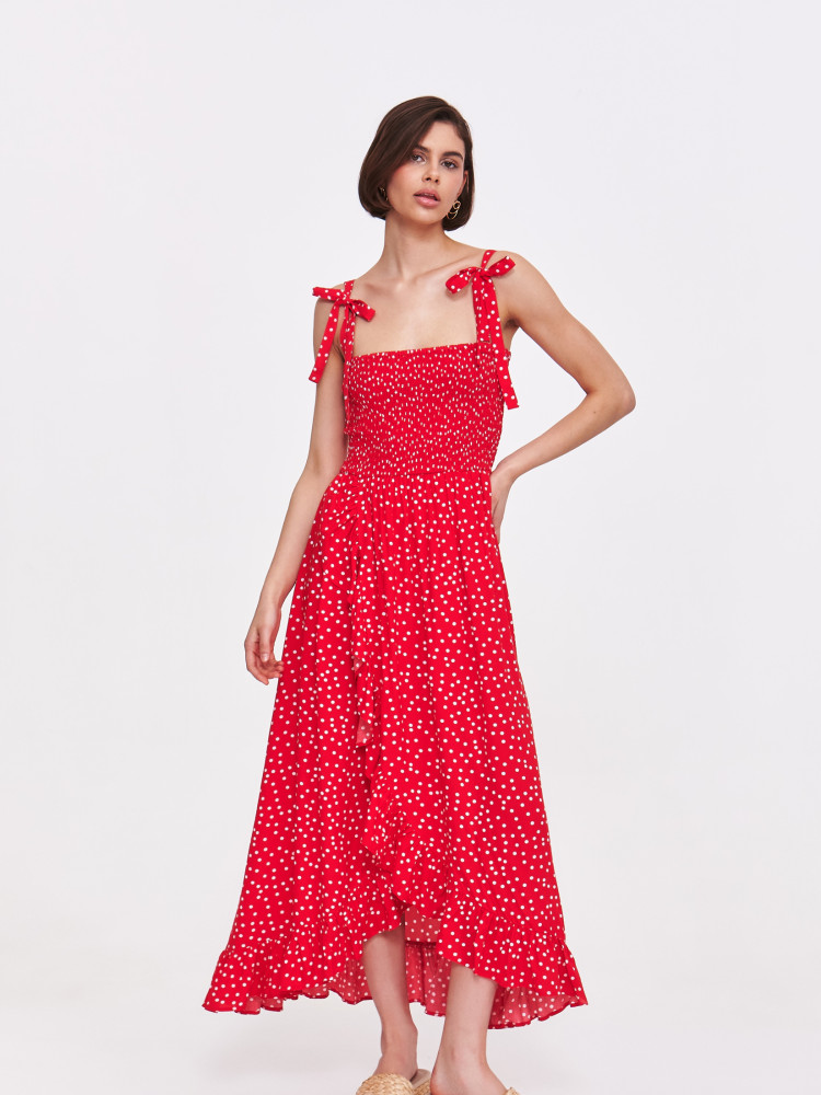 Czerwona sukienka z groszki 