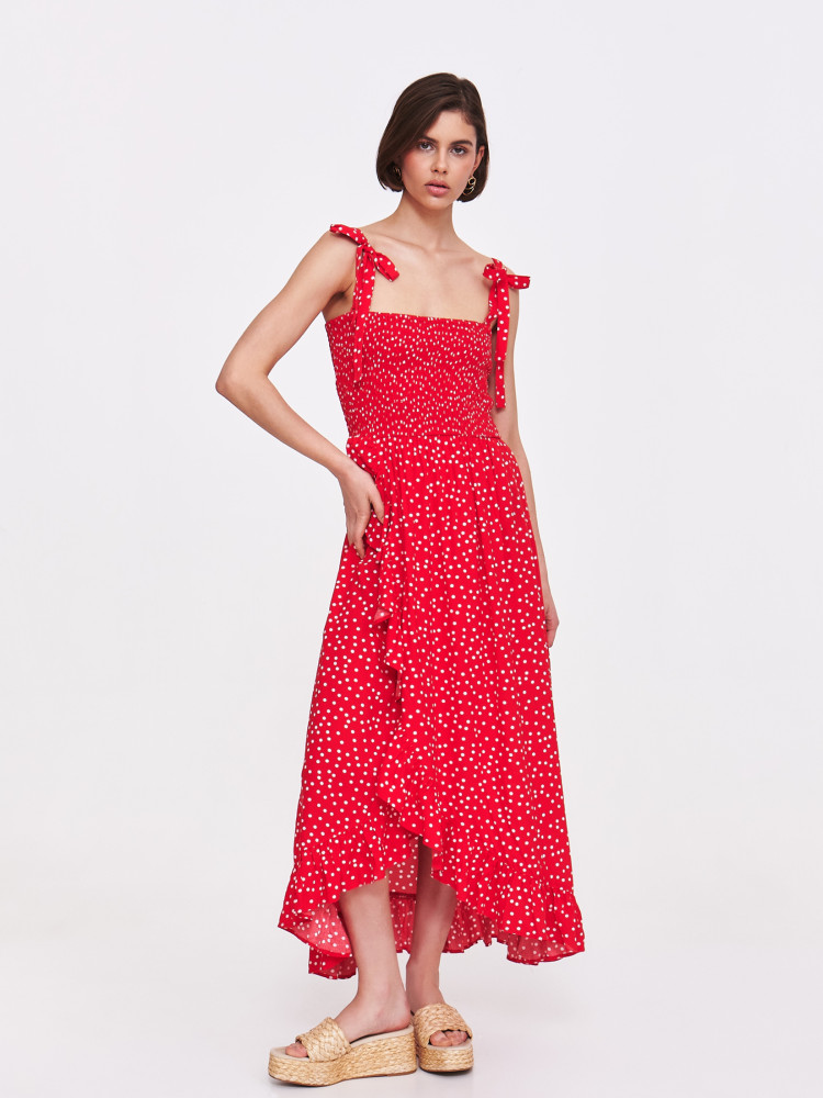 Czerwona sukienka z groszki 