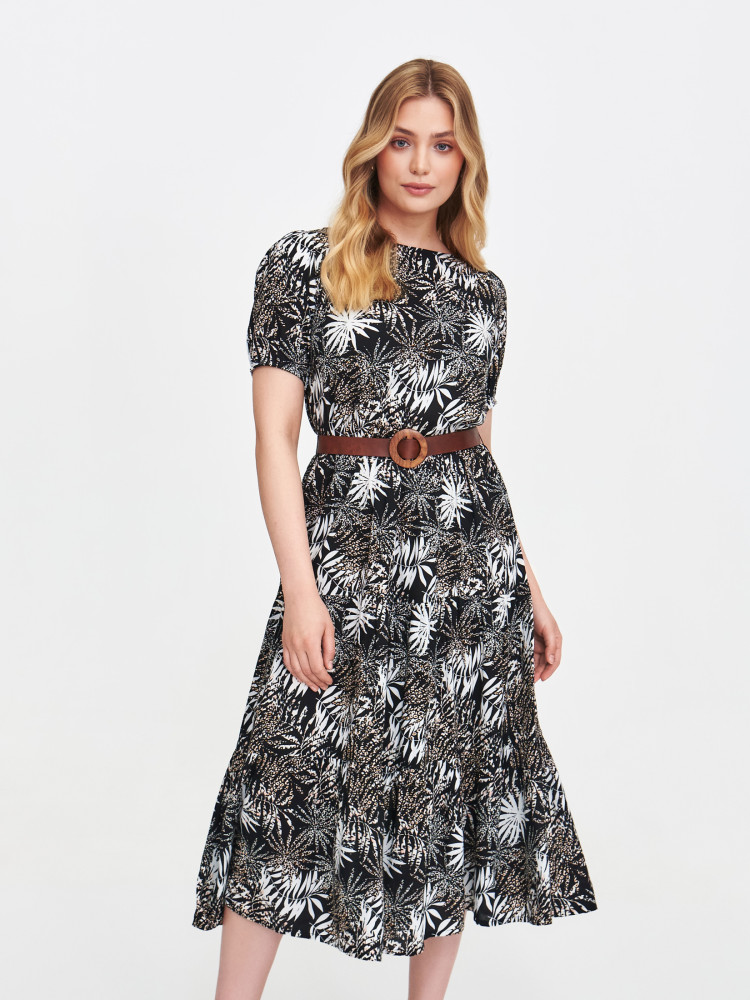 Długa sukienka z printem tropikalnym 