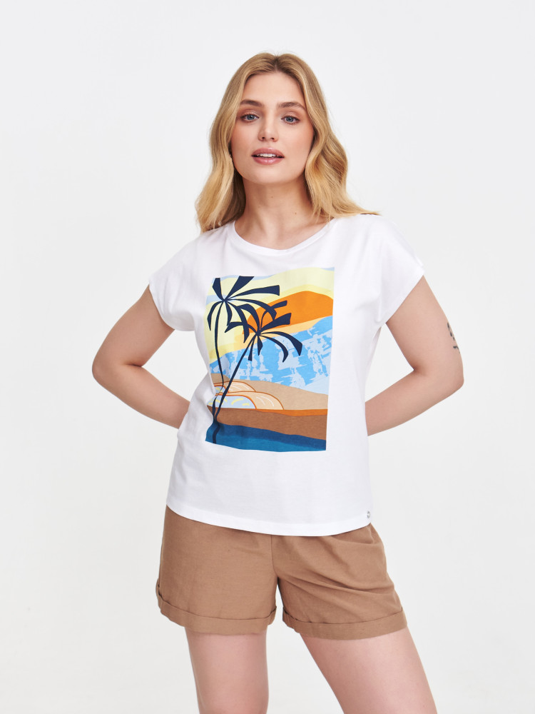 Biały t-shirt z wakacyjnym nadrukiem 