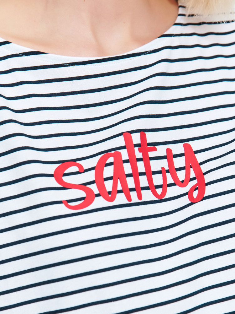 T-shirt w czarne paski z napisem 