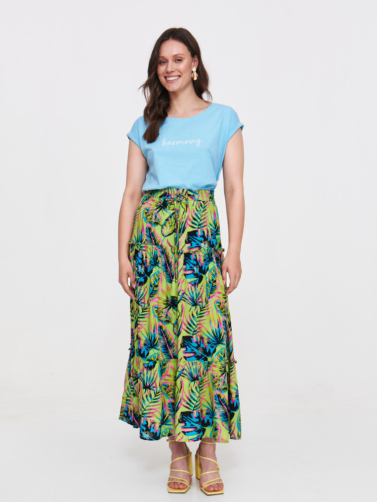 Błękitny top z napisem 