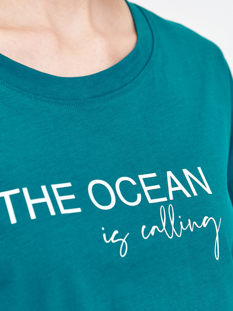 Turkusowy top z nadrukiem 