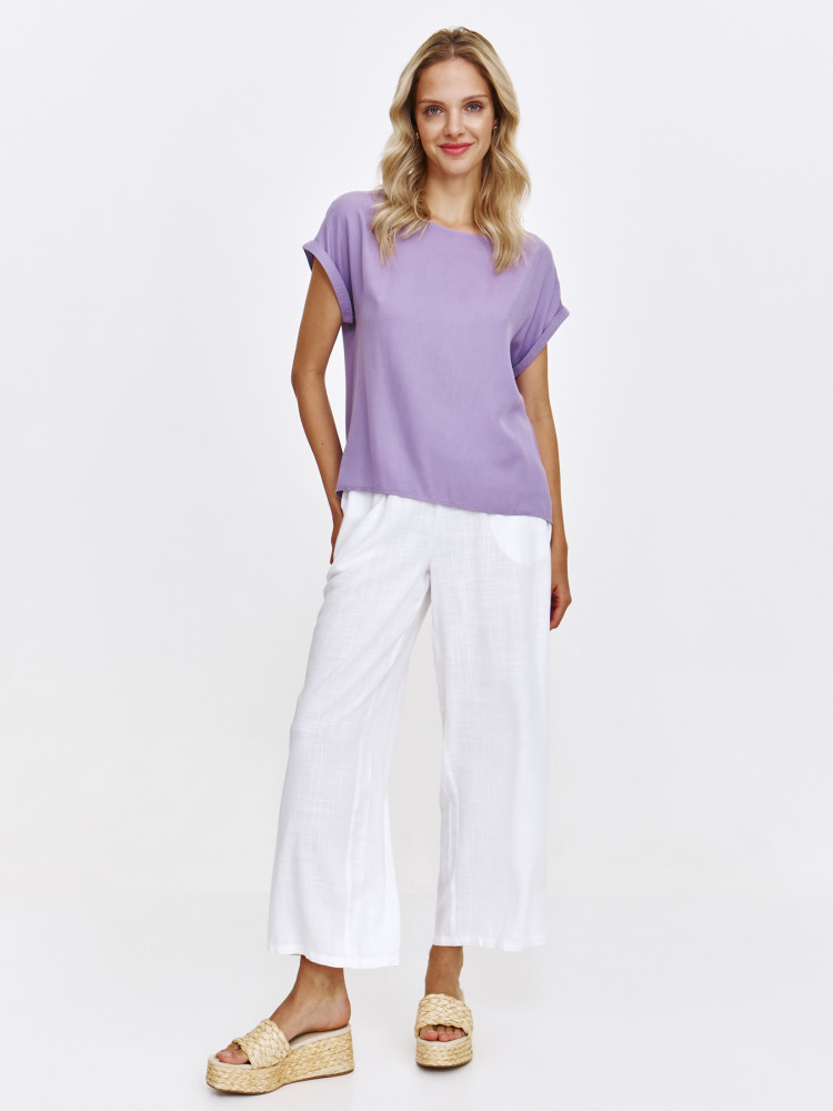 Fioletowa bluzka z krótkim podwiniętym rękawem 