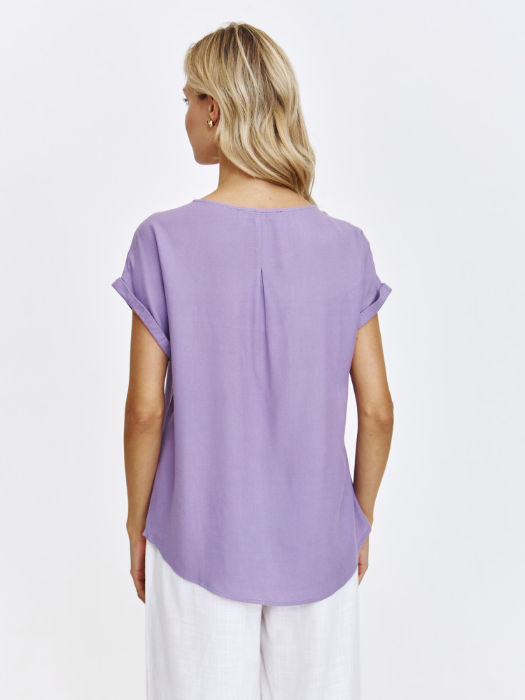 Fioletowa bluzka z krótkim podwiniętym rękawem 