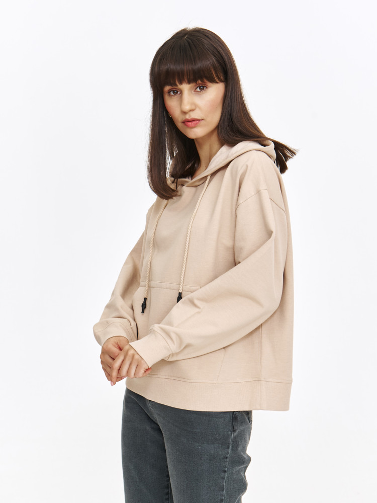 Beżowa bluza basic z kapturem 