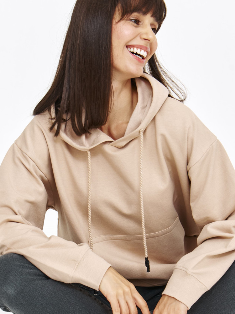 Beżowa bluza basic z kapturem 