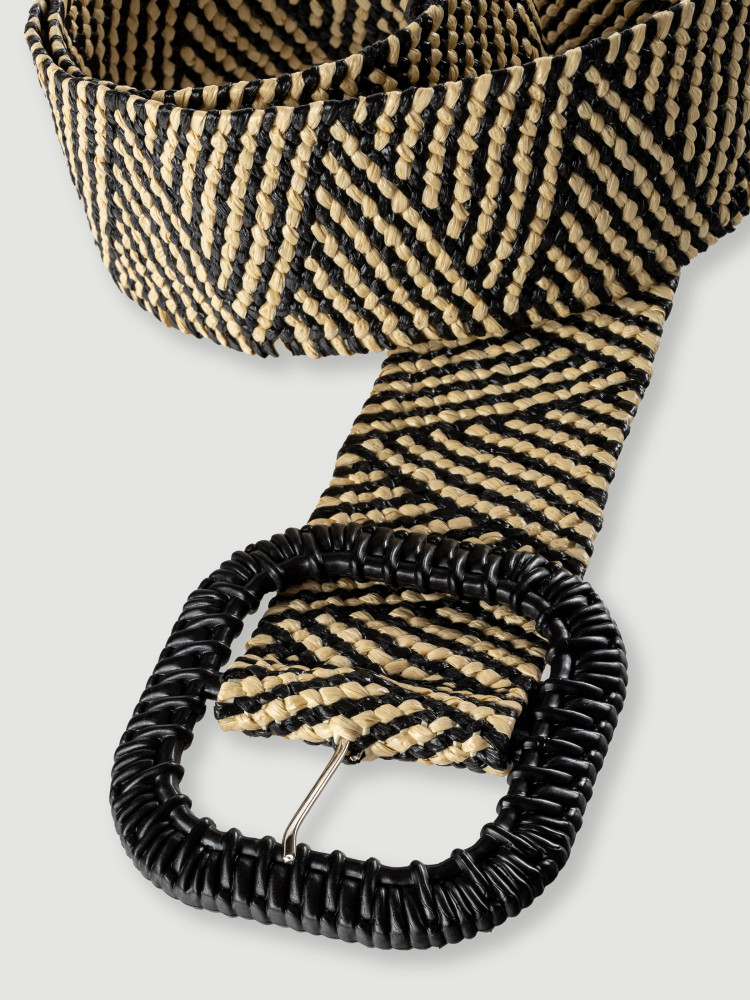 Czarno-beżowy pasek z kwadratową klamrą 