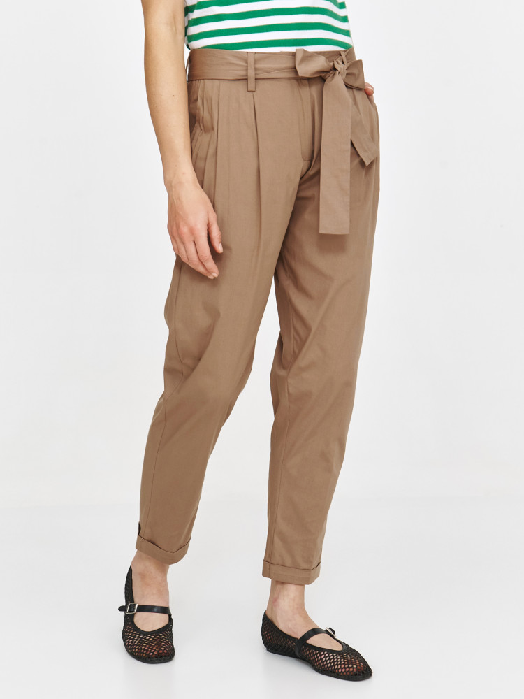 Spodnie z wiązaniem w pasie w kolorze ciemnego beżu 