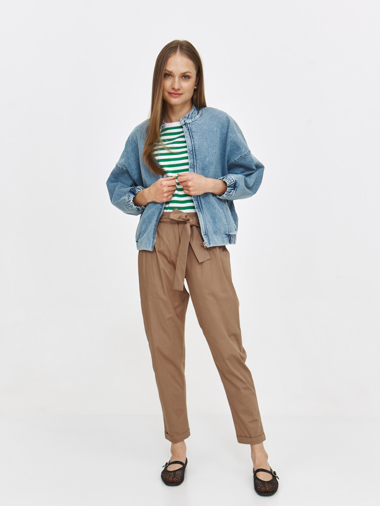 Spodnie z wiązaniem w pasie w kolorze ciemnego beżu 