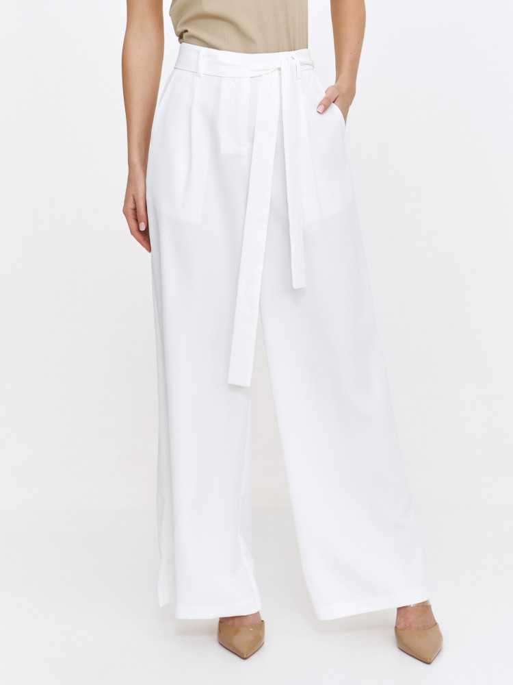 Eleganckie białe spodnie z wiązaniem 