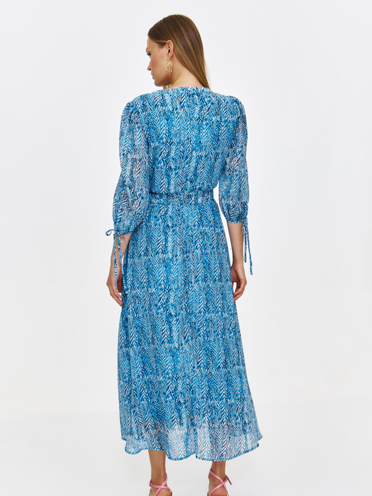 Wzorzysta sukienka midi z elastyczną gumą w talii 