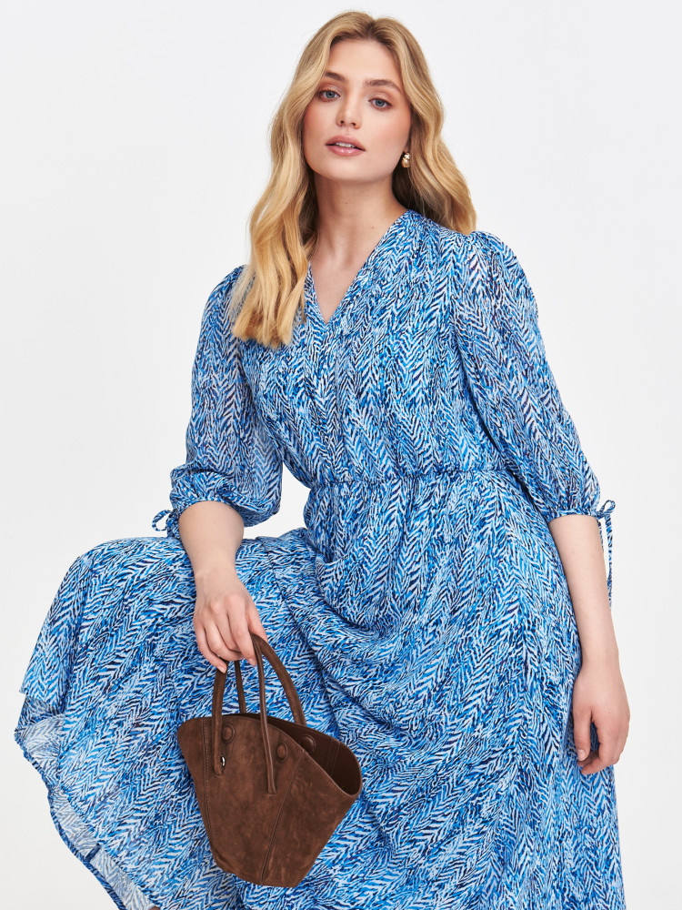 Wzorzysta sukienka midi z elastyczną gumą w talii 