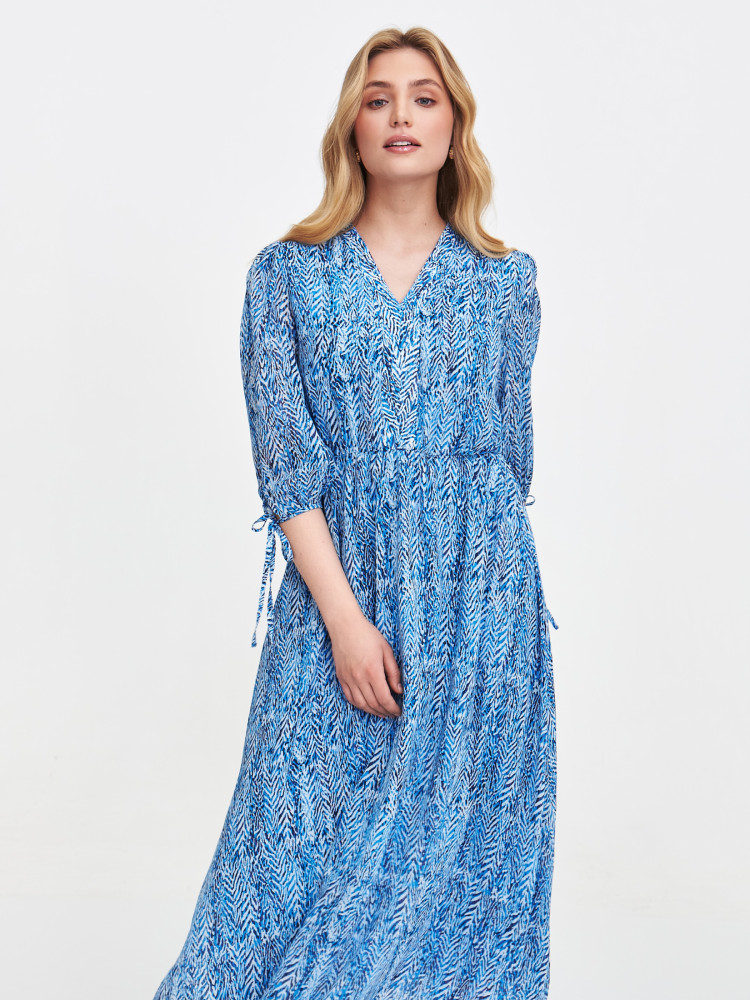 Wzorzysta sukienka midi z elastyczną gumą w talii 