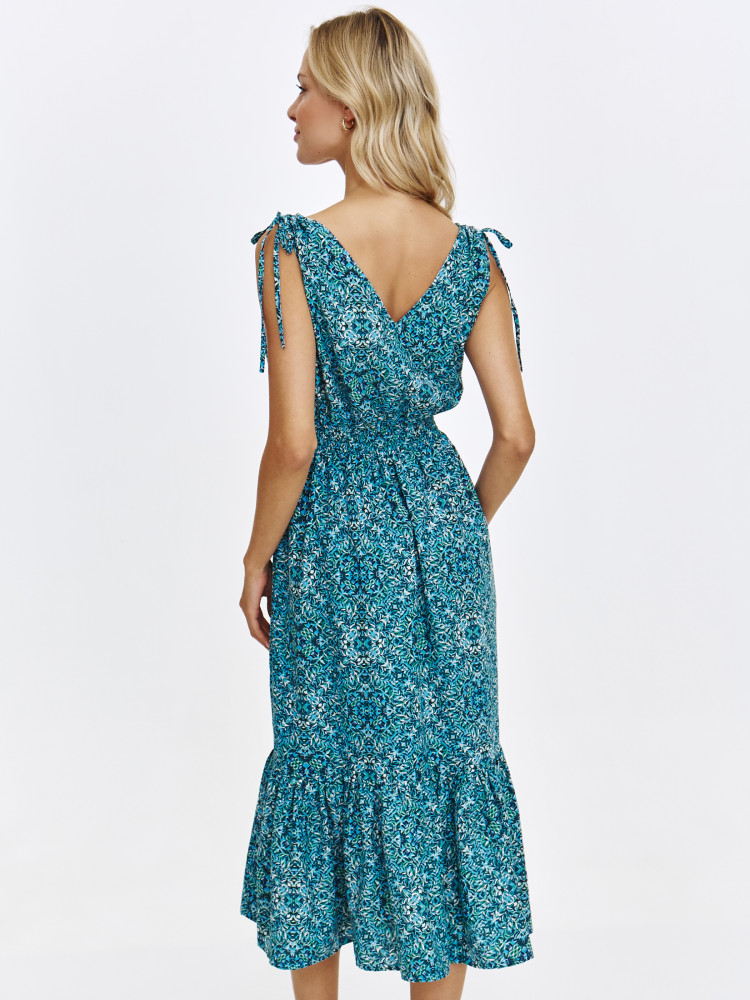 Wzorzysta niebieska sukienka na ramiączkach 