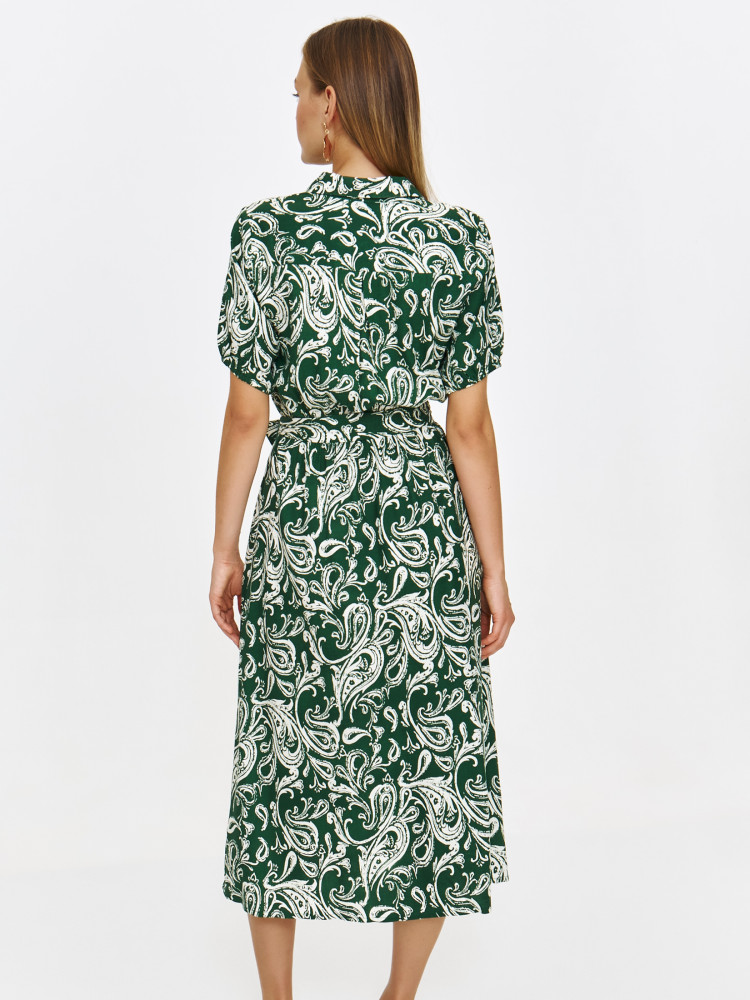 Wzorzysta sukienka midi z krótkim rękawem 