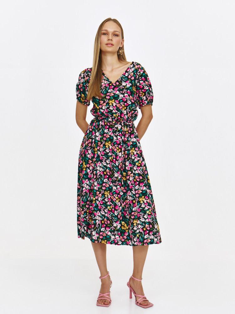 Sukienka midi z dekoltem V-neck w drobne kwiaty  Sukienka midi z dekoltem V-neck w drobne kwiaty
