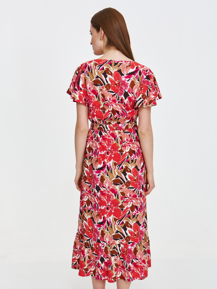 Sukienka z wiskozy w printem w czerwone kwiaty 
