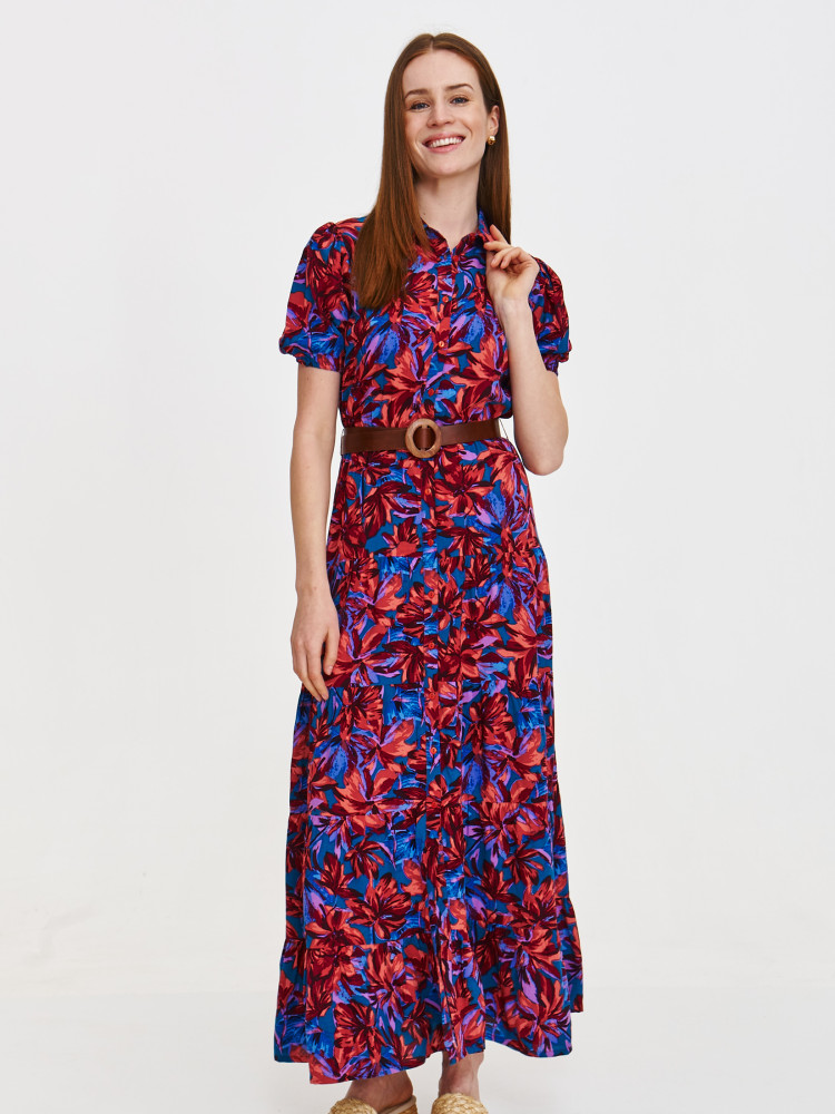 Sukienka z wiskozy z tropikalnym printem 