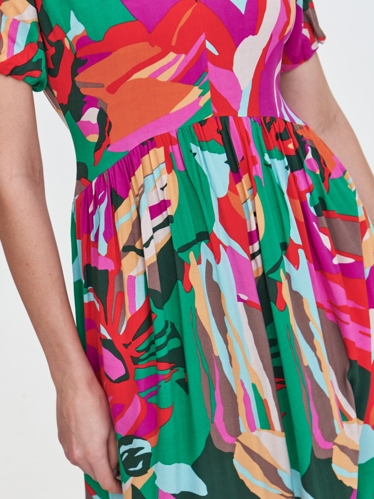 Multikolorowa sukienka z dekoltem w V