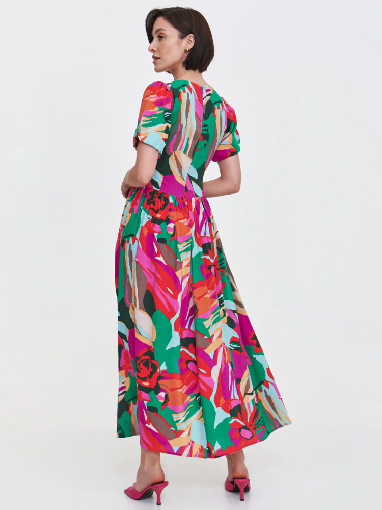 Multikolorowa sukienka z dekoltem w V