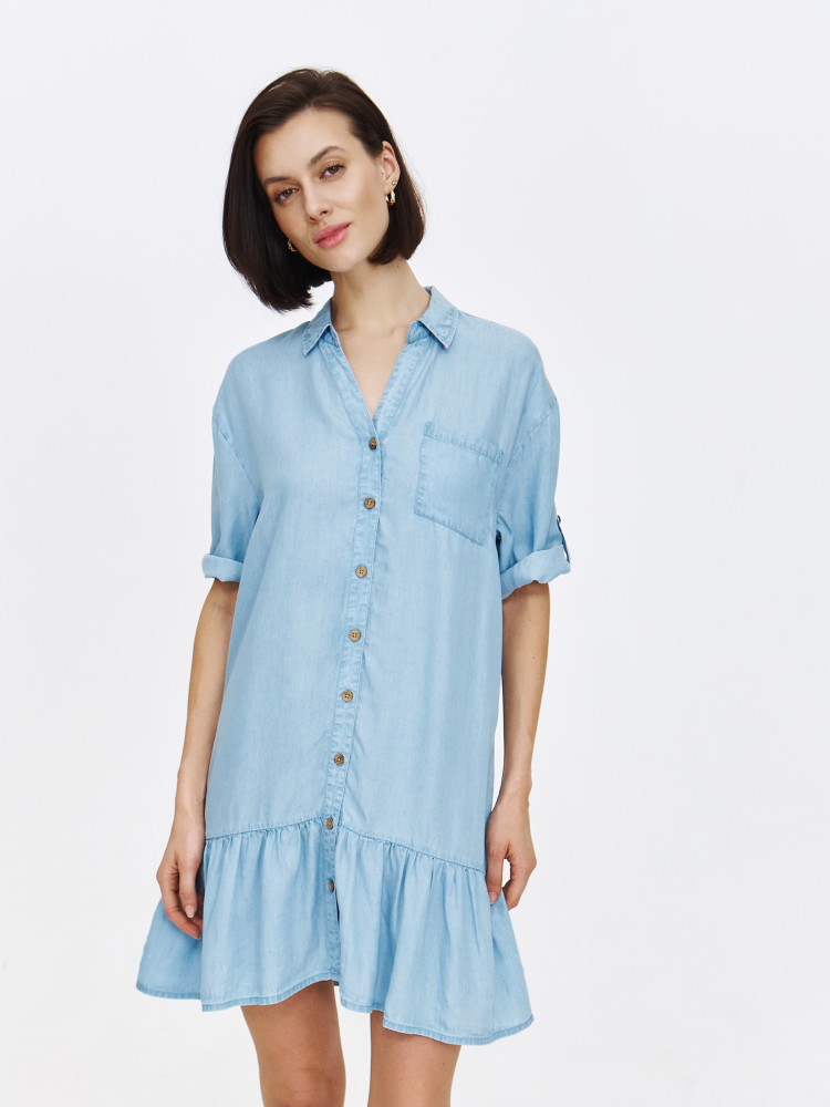 Sukienka z falbaną u dołu z imitacji denimu 