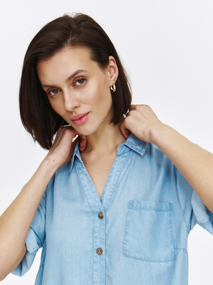 Sukienka z falbaną u dołu z imitacji denimu 