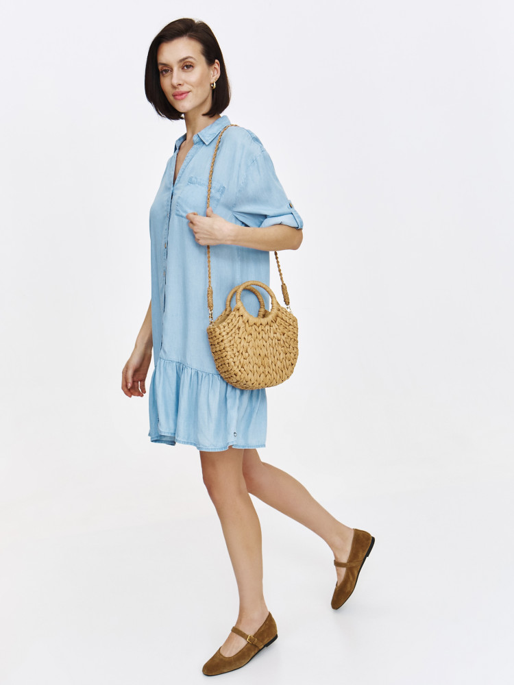 Sukienka z falbaną u dołu z imitacji denimu 