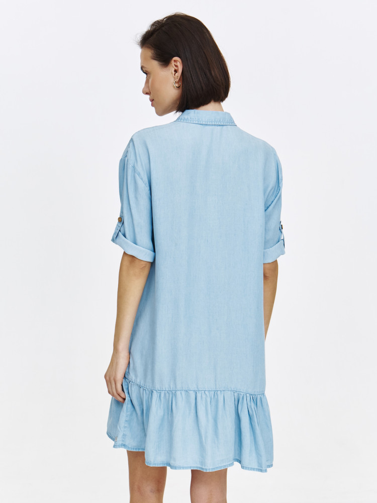 Sukienka z falbaną u dołu z imitacji denimu 