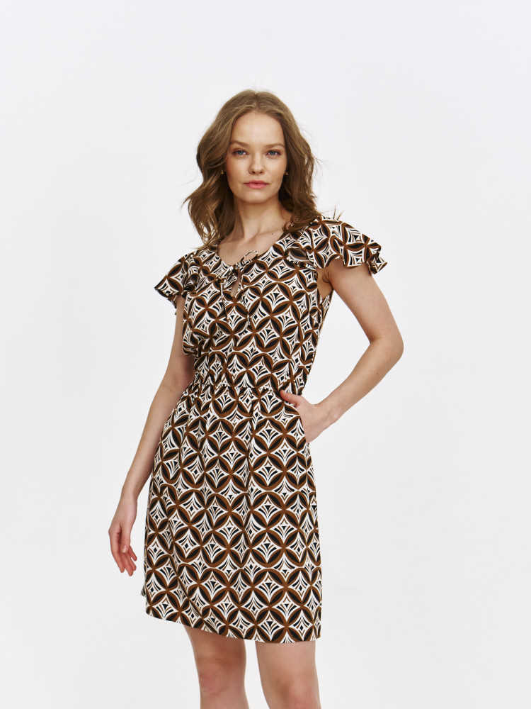 Wzorzysta sukienka mini w kolorach brązu 