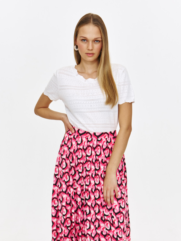 Biały ażurowy sweter z krótkim rękawem 