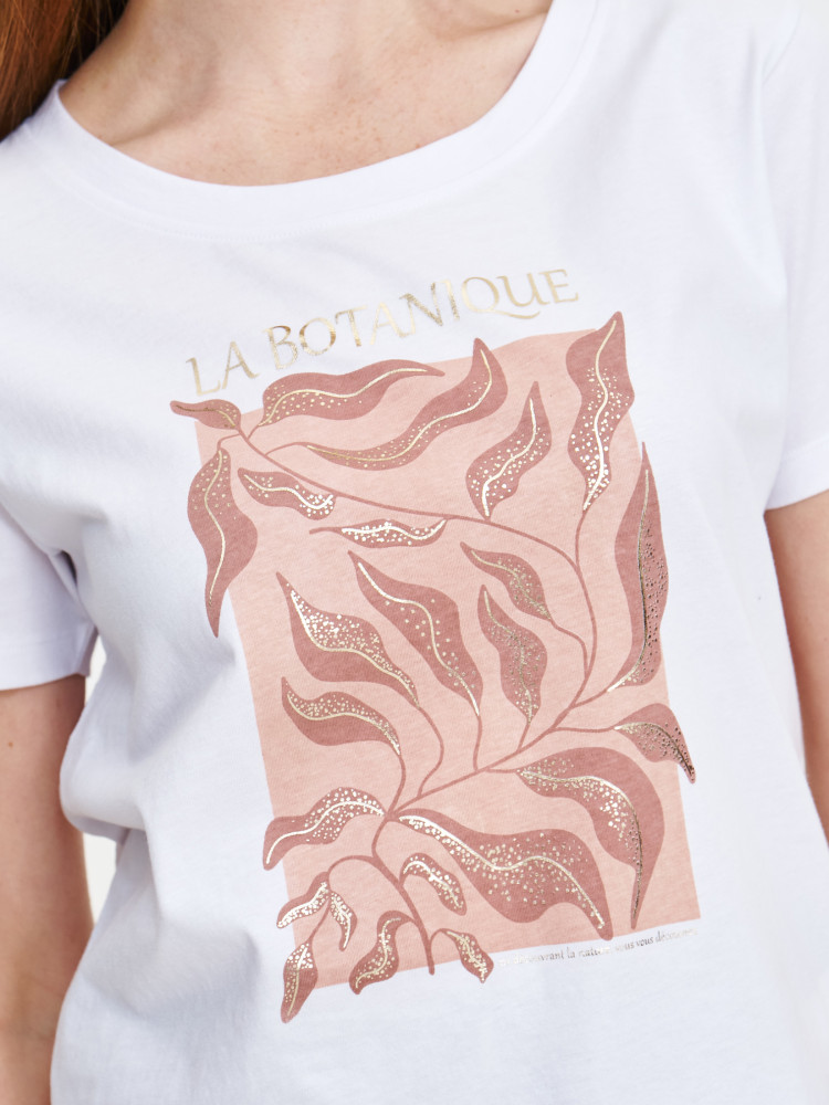 Biały T-shirt z różowym nadrukiem 