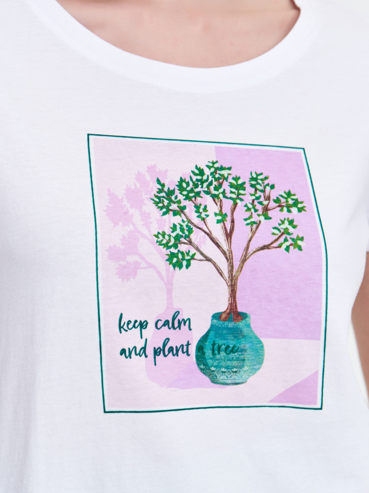 Bawełniany biały t-shirt z nadrukiem