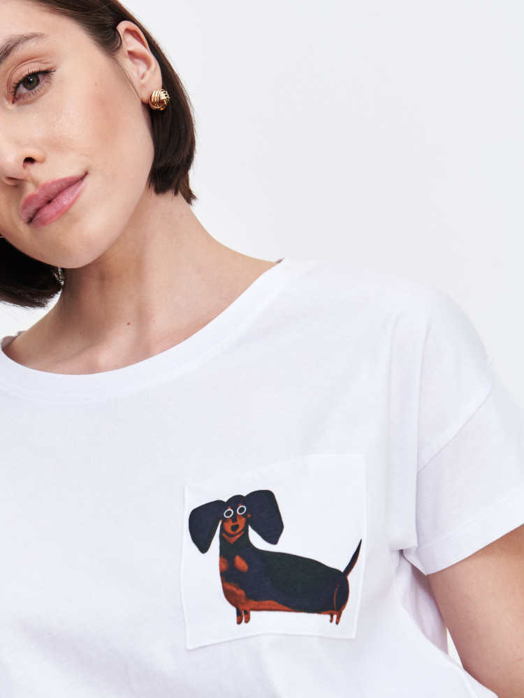 Top z kieszenią z nadrukiem 