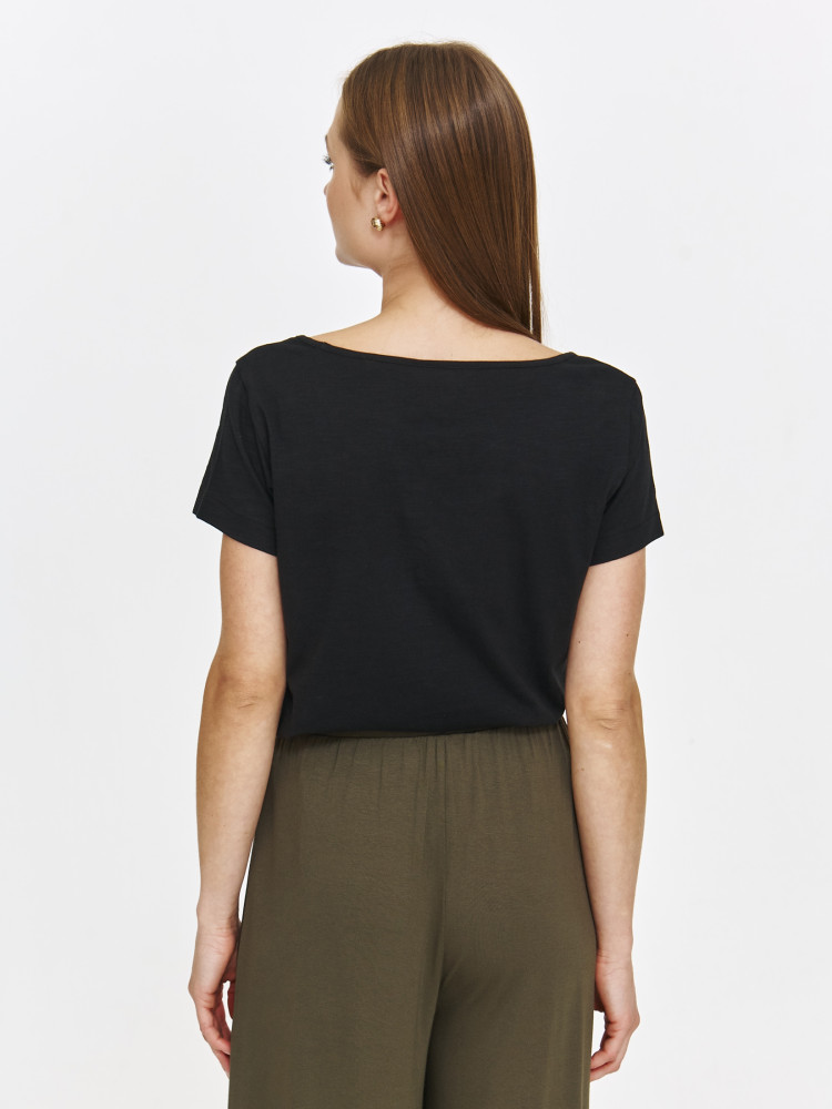 Basicowy czarny top z dekoltem w kształcie litery V  Basicowy czarny top z dekoltem w kształcie litery V