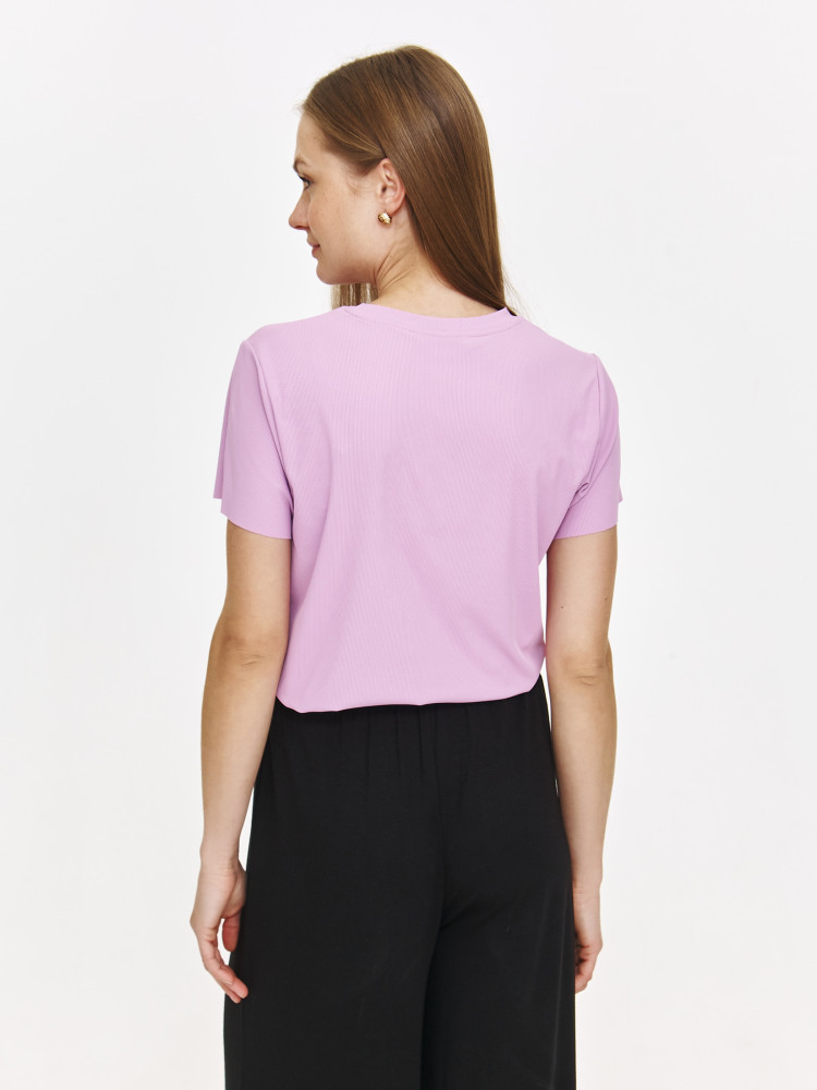 Fioletowy T-shirt ze strukturą w prążek 