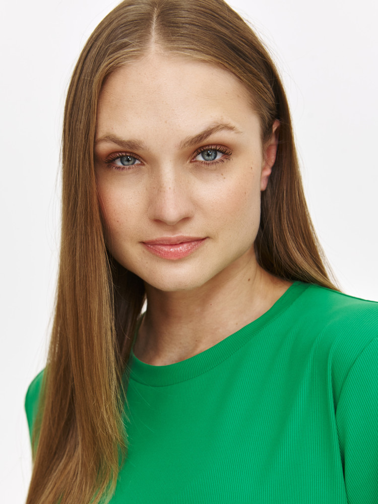 Zielony T-shirt ze strukturą w prążek 