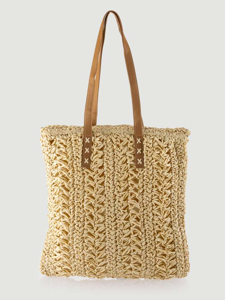 Pleciona torebka z rafii w kolorze kremowym