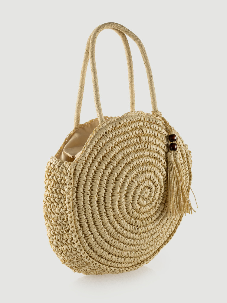 Owalna torebka z rafii w kolorze kremowym  Owalna torebka z rafii w kolorze kremowym