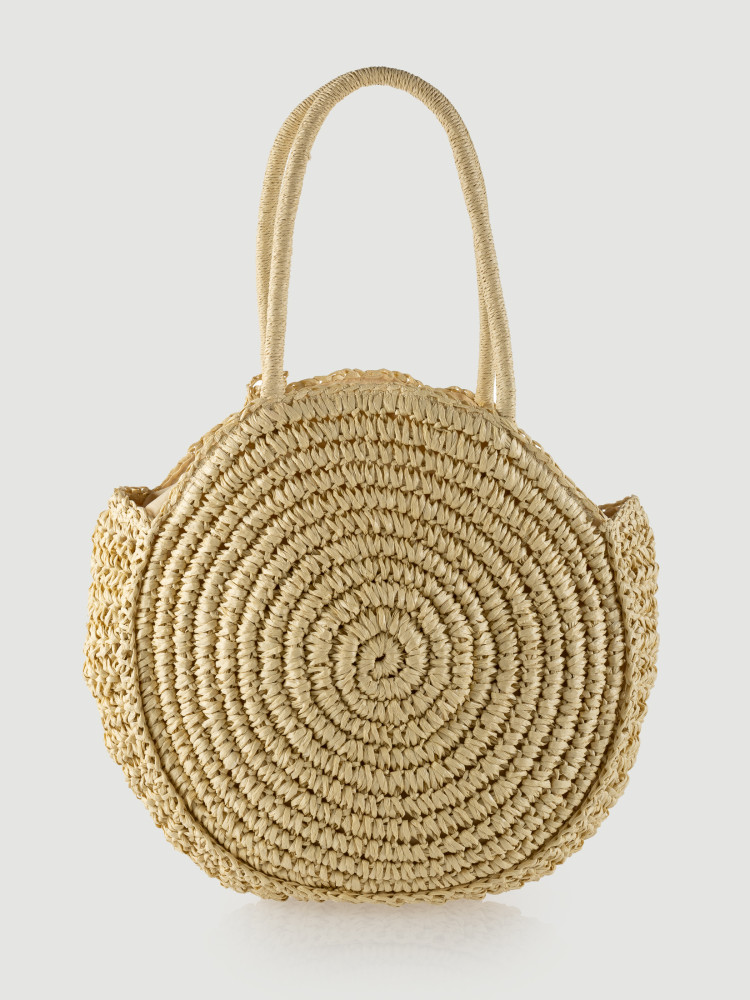 Owalna torebka z rafii w kolorze kremowym  Owalna torebka z rafii w kolorze kremowym